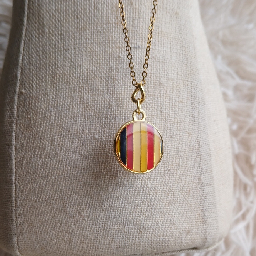 COACH Rare Legacy Striped Gold and Red Charm Necklace - Picture 2 of 5